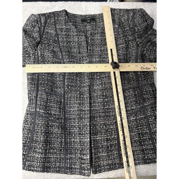Ann Taylor Gray Tweed Wool Blend Womens Jacket Size 0 Career Blazer Fabric Trim - Picture 7 of 11